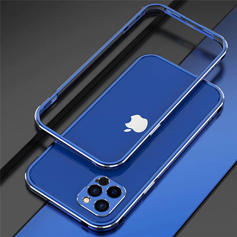 Handyhülle Hülle Luxus Aluminium Metall Rahmen Tasche N02 für Apple iPhone 12 Pro Blau