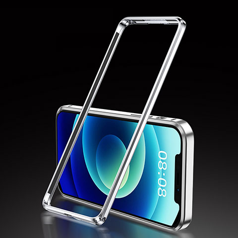 Handyhülle Hülle Luxus Aluminium Metall Rahmen Tasche T01 für Apple iPhone 12 Pro Max Silber