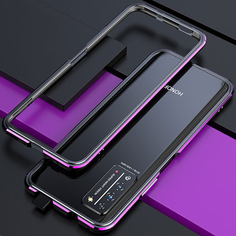 Handyhülle Hülle Luxus Aluminium Metall Rahmen Tasche T01 für Huawei Honor X10 5G Violett und Schwarz