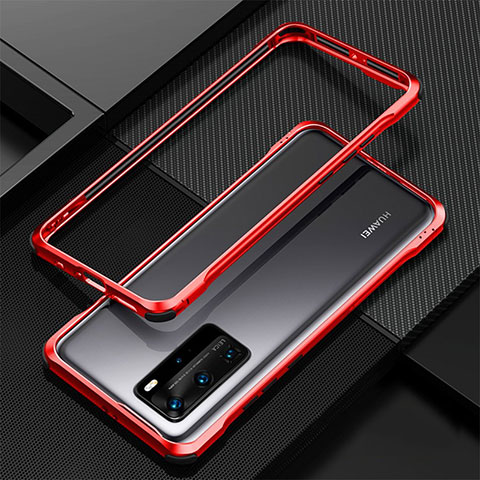 Handyhülle Hülle Luxus Aluminium Metall Rahmen Tasche T01 für Huawei P40 Pro Rot