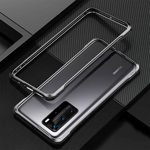 Handyhülle Hülle Luxus Aluminium Metall Rahmen Tasche T01 für Huawei P40 Pro Schwarz