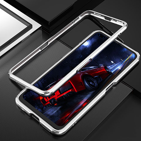 Handyhülle Hülle Luxus Aluminium Metall Rahmen Tasche T01 für Realme X50 Pro 5G Silber