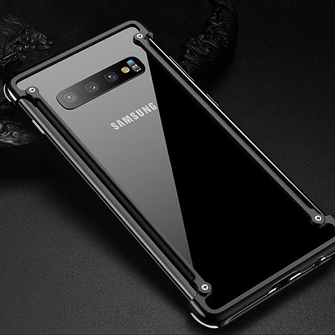 Handyhülle Hülle Luxus Aluminium Metall Rahmen Tasche T01 für Samsung Galaxy S10 Plus Schwarz