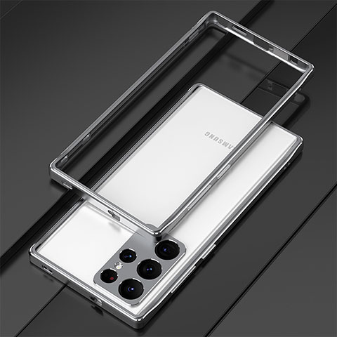 Handyhülle Hülle Luxus Aluminium Metall Rahmen Tasche T01 für Samsung Galaxy S21 Ultra 5G Silber