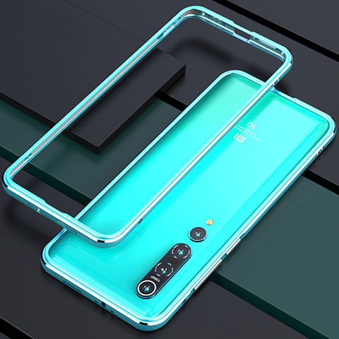 Handyhülle Hülle Luxus Aluminium Metall Rahmen Tasche T01 für Xiaomi Mi 10 Pro Cyan