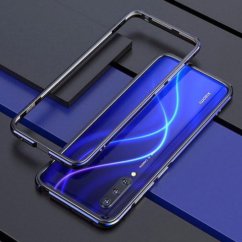 Handyhülle Hülle Luxus Aluminium Metall Rahmen Tasche T01 für Xiaomi Mi A3 Blau und Schwarz