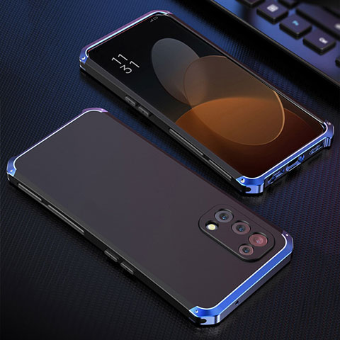 Handyhülle Hülle Luxus Aluminium Metall Tasche 360 Grad Ganzkörper für Oppo Find X3 Lite 5G Blau und Schwarz
