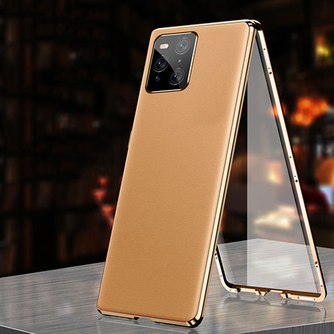 Handyhülle Hülle Luxus Aluminium Metall Tasche 360 Grad Ganzkörper für Oppo Find X3 Pro 5G Orange