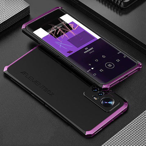 Handyhülle Hülle Luxus Aluminium Metall Tasche 360 Grad Ganzkörper für Xiaomi Mi 12X 5G Violett