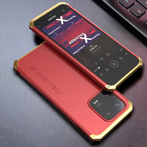 Handyhülle Hülle Luxus Aluminium Metall Tasche 360 Grad Ganzkörper für Xiaomi Mi 13 5G Gold und Rot