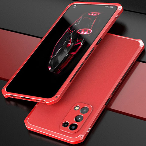 Handyhülle Hülle Luxus Aluminium Metall Tasche 360 Grad Ganzkörper M01 für Oppo Find X3 Lite 5G Rot