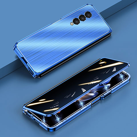 Handyhülle Hülle Luxus Aluminium Metall Tasche 360 Grad Ganzkörper P01 für Samsung Galaxy Z Fold3 5G Blau