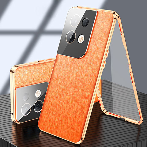 Handyhülle Hülle Luxus Aluminium Metall Tasche 360 Grad Ganzkörper P02 für Oppo Reno8 5G Orange