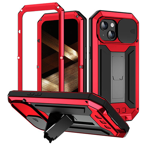 Handyhülle Hülle Luxus Aluminium Metall Tasche 360 Grad Ganzkörper RJ3 für Apple iPhone 13 Rot