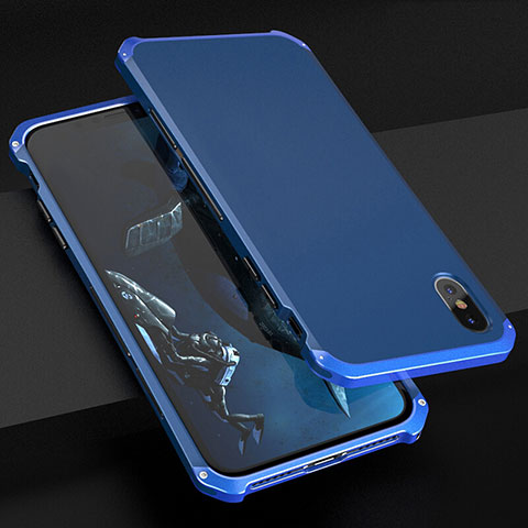 Handyhülle Hülle Luxus Aluminium Metall Tasche für Apple iPhone X Blau