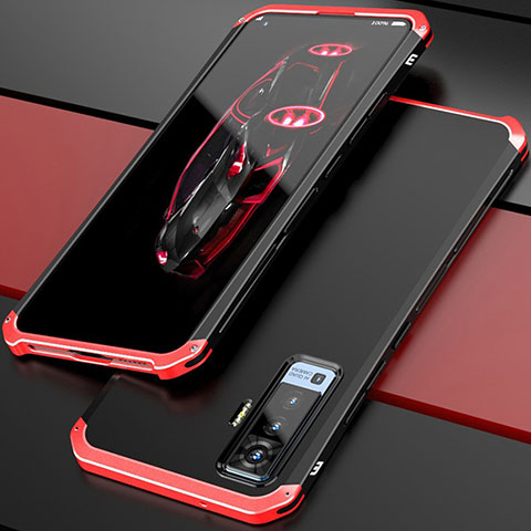 Handyhülle Hülle Luxus Aluminium Metall Tasche für Vivo X50 5G Rot und Schwarz