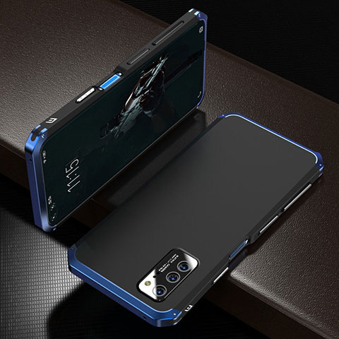 Handyhülle Hülle Luxus Aluminium Metall Tasche M01 für Huawei Honor V30 Pro 5G Blau und Schwarz