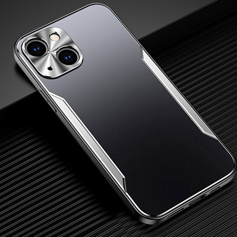 Handyhülle Hülle Luxus Aluminium Metall Tasche M05 für Apple iPhone 14 Silber