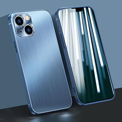 Handyhülle Hülle Luxus Aluminium Metall Tasche M09 für Apple iPhone 14 Plus Blau