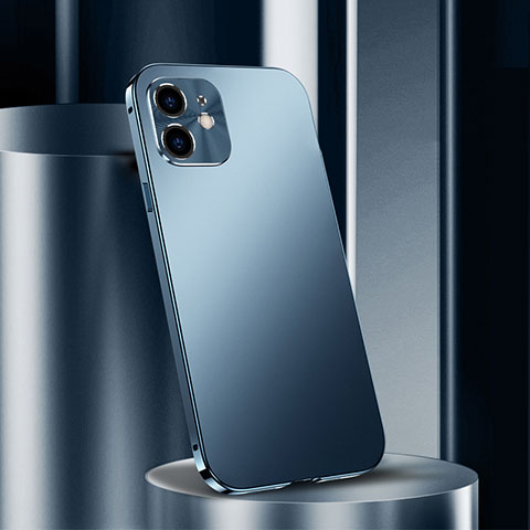 Handyhülle Hülle Luxus Aluminium Metall Tasche N01 für Apple iPhone 12 Blau