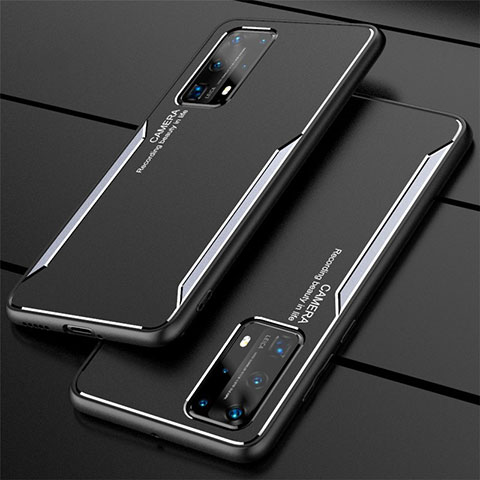 Handyhülle Hülle Luxus Aluminium Metall Tasche T01 für Huawei P40 Pro+ Plus Silber