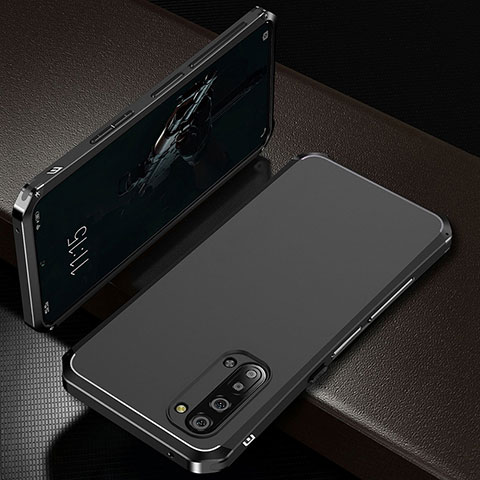 Handyhülle Hülle Luxus Aluminium Metall Tasche T01 für Oppo Find X2 Lite Schwarz