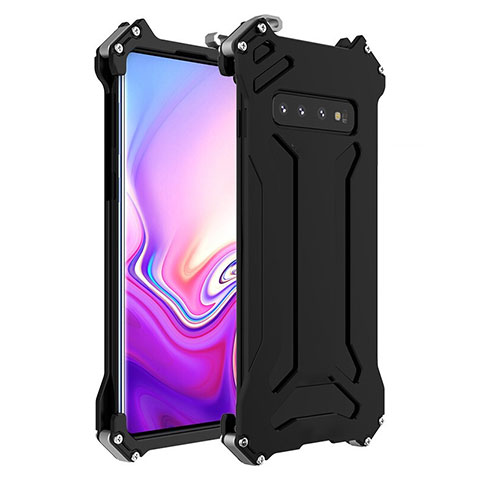 Handyhülle Hülle Luxus Aluminium Metall Tasche T01 für Samsung Galaxy S10 Schwarz