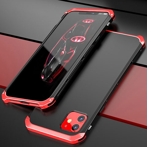 Handyhülle Hülle Luxus Aluminium Metall Tasche T02 für Apple iPhone 11 Rot und Schwarz