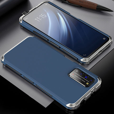 Handyhülle Hülle Luxus Aluminium Metall Tasche T02 für Huawei Honor X10 5G Blau