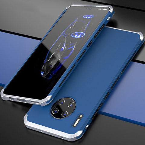 Handyhülle Hülle Luxus Aluminium Metall Tasche T03 für Huawei Mate 30 5G Silber und Blau