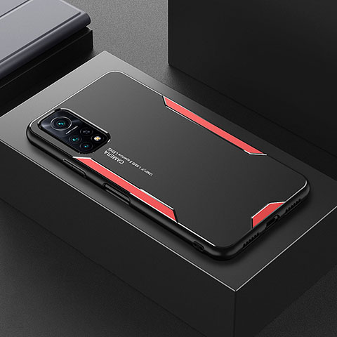Handyhülle Hülle Luxus Aluminium Metall und Silikon Rahmen Tasche für Xiaomi Mi 10T Pro 5G Rot