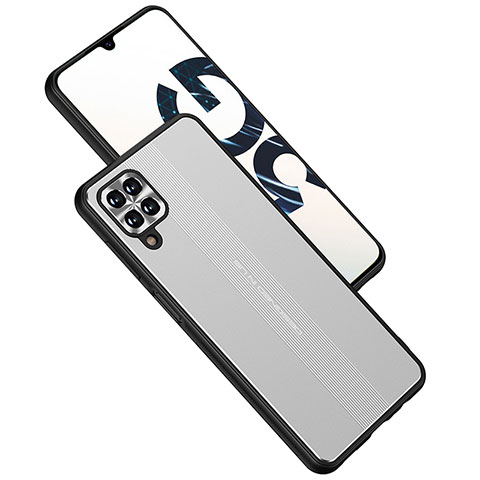 Handyhülle Hülle Luxus Aluminium Metall und Silikon Rahmen Tasche JL1 für Samsung Galaxy A12 Nacho Silber