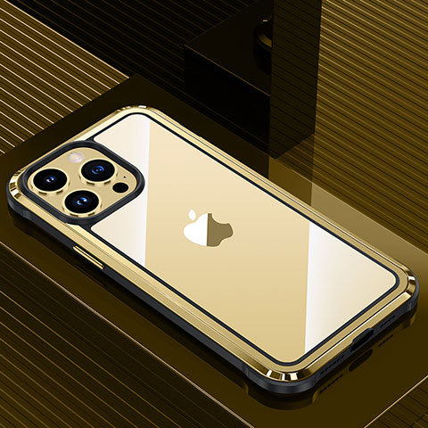 Handyhülle Hülle Luxus Aluminium Metall und Silikon Rahmen Tasche QC1 für Apple iPhone 13 Pro Max Gold