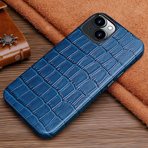 Handyhülle Hülle Luxus Leder Schutzhülle L01 für Apple iPhone 14 Blau