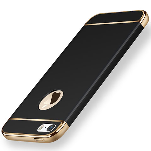 Handyhülle Hülle Luxus Metall Rahmen und Kunststoff für Apple iPhone SE Schwarz