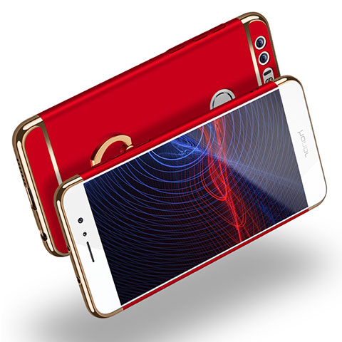 Handyhülle Hülle Luxus Metall Rahmen und Kunststoff mit Fingerring Ständer für Huawei Honor 8 Rot