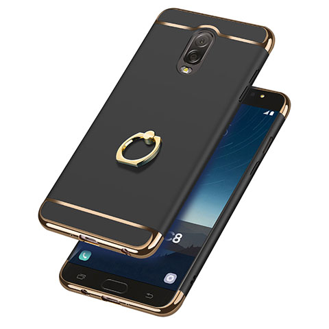 Handyhülle Hülle Luxus Metall Rahmen und Kunststoff mit Fingerring Ständer für Samsung Galaxy C7 (2017) Schwarz