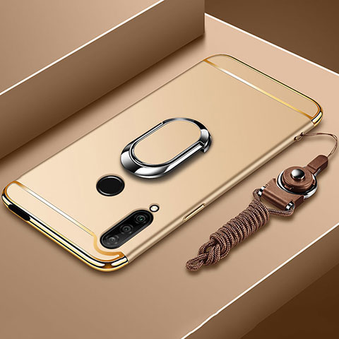 Handyhülle Hülle Luxus Metall Rahmen und Kunststoff Schutzhülle Hartschalen Tasche mit Fingerring Ständer A01 für Huawei Enjoy 10 Plus Gold