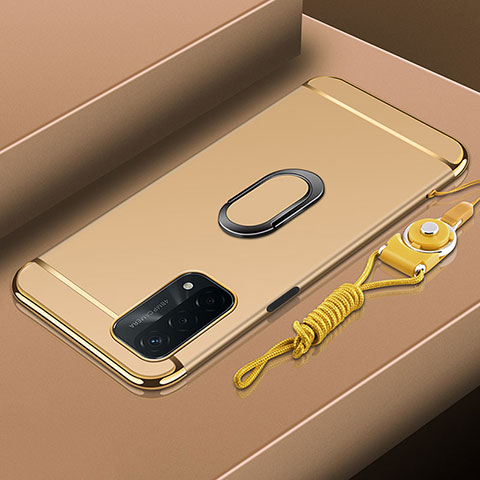 Handyhülle Hülle Luxus Metall Rahmen und Kunststoff Schutzhülle Hartschalen Tasche mit Fingerring Ständer P01 für OnePlus Nord N200 5G Gold