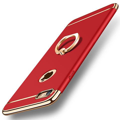 Handyhülle Hülle Luxus Metall Rahmen und Kunststoff Schutzhülle Tasche mit Fingerring Ständer A01 für Apple iPhone SE (2020) Rot