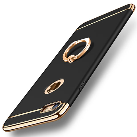 Handyhülle Hülle Luxus Metall Rahmen und Kunststoff Schutzhülle Tasche mit Fingerring Ständer A01 für Apple iPhone SE (2020) Schwarz