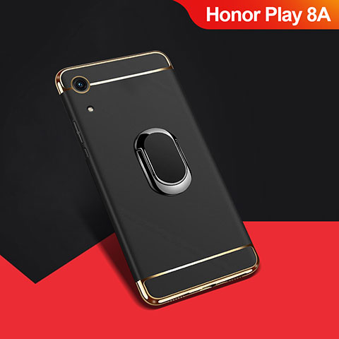 Handyhülle Hülle Luxus Metall Rahmen und Kunststoff Schutzhülle Tasche mit Fingerring Ständer A01 für Huawei Honor Play 8A Schwarz