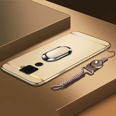 Handyhülle Hülle Luxus Metall Rahmen und Kunststoff Schutzhülle Tasche mit Fingerring Ständer A01 für Huawei Mate 30 Lite Gold