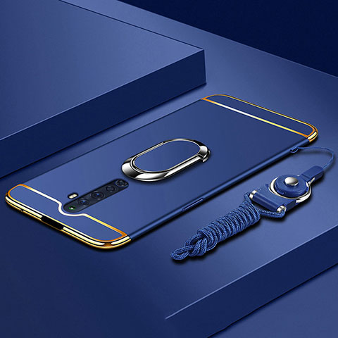 Handyhülle Hülle Luxus Metall Rahmen und Kunststoff Schutzhülle Tasche mit Fingerring Ständer A01 für Oppo Reno2 Z Blau