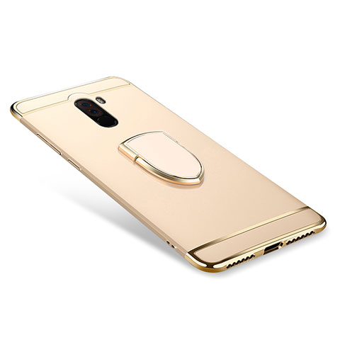 Handyhülle Hülle Luxus Metall Rahmen und Kunststoff Schutzhülle Tasche mit Fingerring Ständer A01 für Xiaomi Pocophone F1 Gold