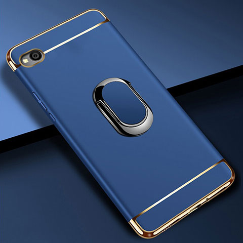Handyhülle Hülle Luxus Metall Rahmen und Kunststoff Schutzhülle Tasche mit Fingerring Ständer A01 für Xiaomi Redmi Go Blau