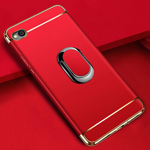 Handyhülle Hülle Luxus Metall Rahmen und Kunststoff Schutzhülle Tasche mit Fingerring Ständer A01 für Xiaomi Redmi Go Rot