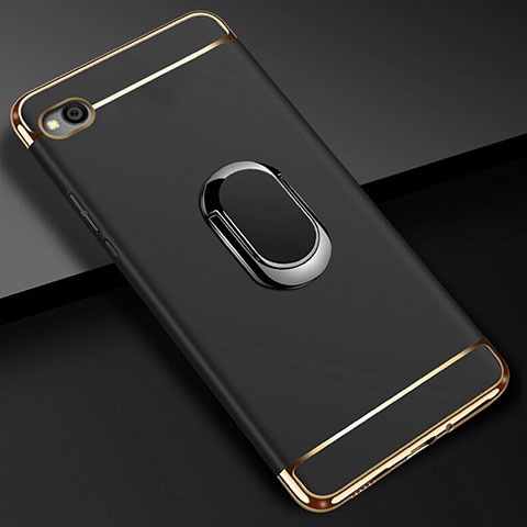 Handyhülle Hülle Luxus Metall Rahmen und Kunststoff Schutzhülle Tasche mit Fingerring Ständer A01 für Xiaomi Redmi Go Schwarz