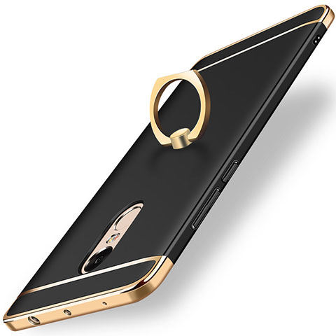 Handyhülle Hülle Luxus Metall Rahmen und Kunststoff Schutzhülle Tasche mit Fingerring Ständer A01 für Xiaomi Redmi Note 4X High Edition Schwarz