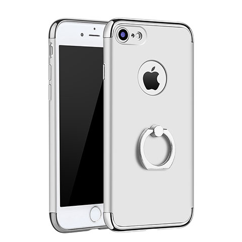 Handyhülle Hülle Luxus Metall Rahmen und Kunststoff Schutzhülle Tasche mit Fingerring Ständer A02 für Apple iPhone 7 Silber